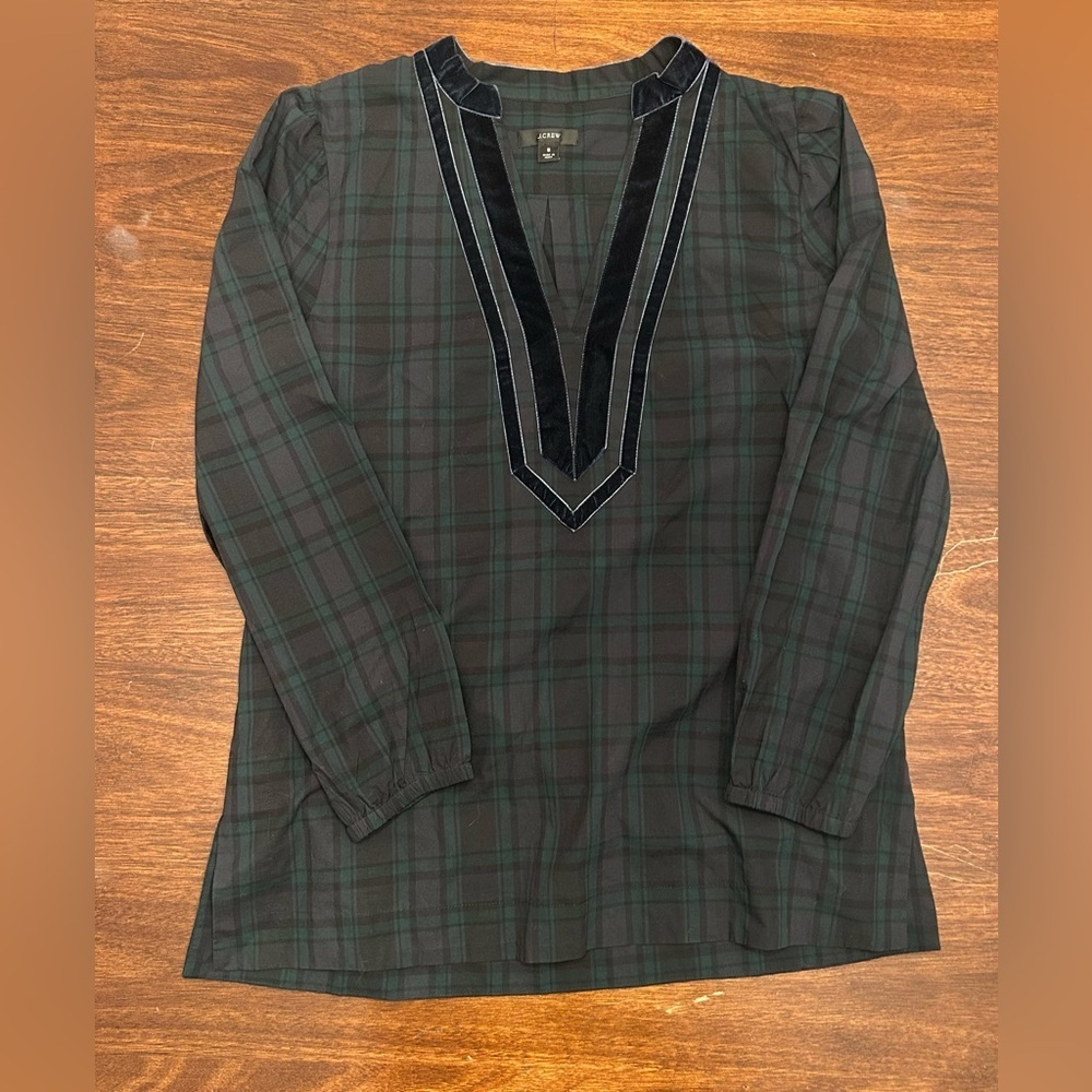 J. Crew Blackwatch Plaid Tunic with Velvet Trim